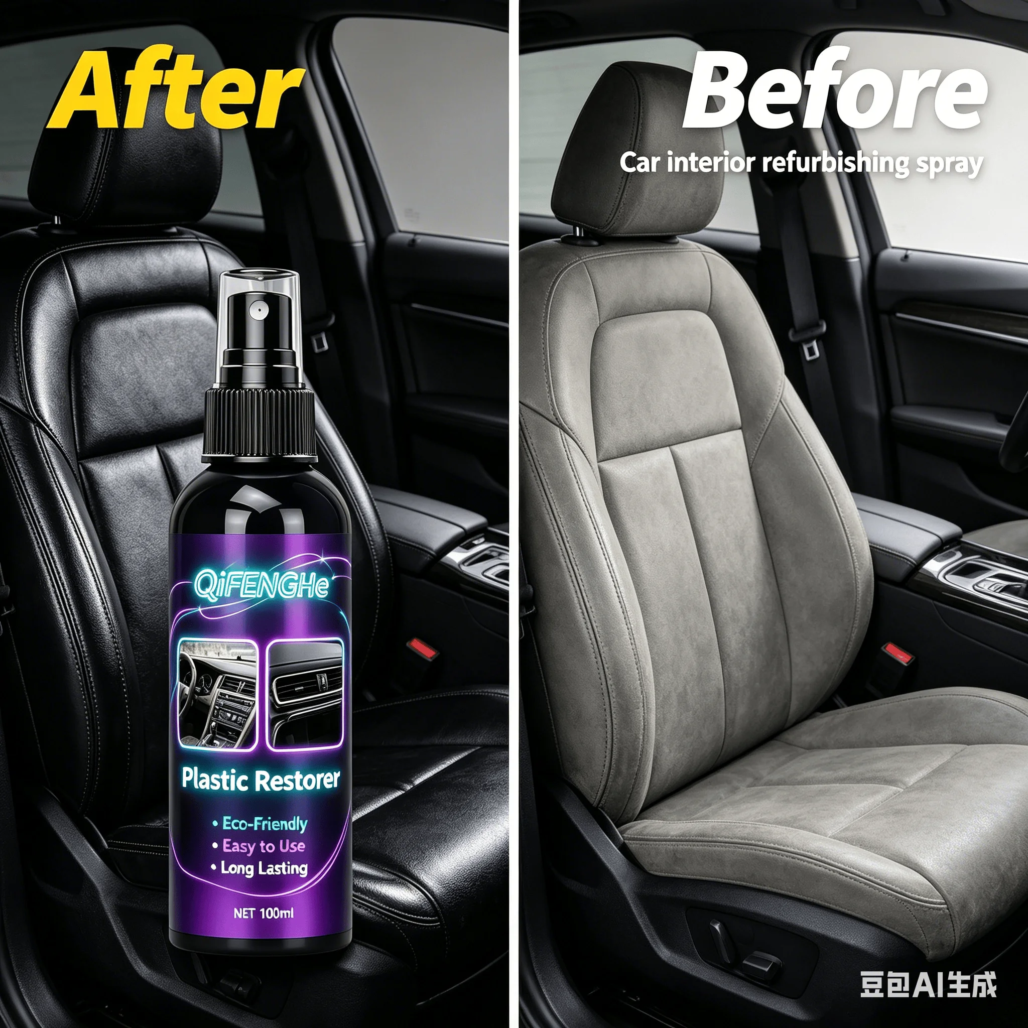 100ML Car Plastic Restorer Spray Eco-Friendly Auto Interior Refurbisher Long Lasting Shine Repair for Faded Dashboard Steering W