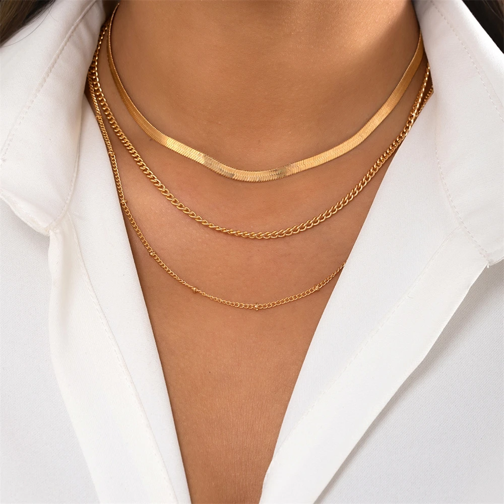 Conjunto de collar de cadena de serpiente giratoria de cristal geométrico multinivel para mujer, joyería de placa de plata chapada en oro, moda