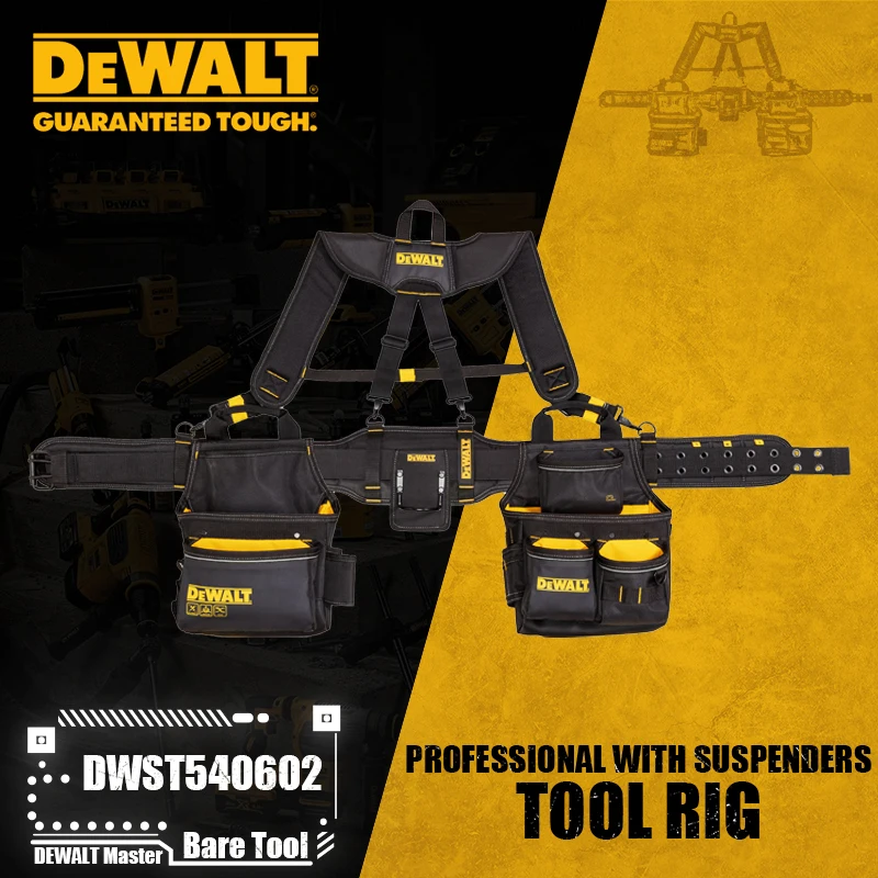 DEWALT DWST540602 Professional Tool Rig With Suspenders 25 Pockets Heavy Duty Construction Power Tool Accessories