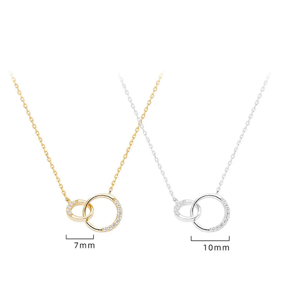 Party Gift Women Girls Round Double Circle Gold Color Pendants Silver Color Choker Jewelry Clavicle Chains Necklaces