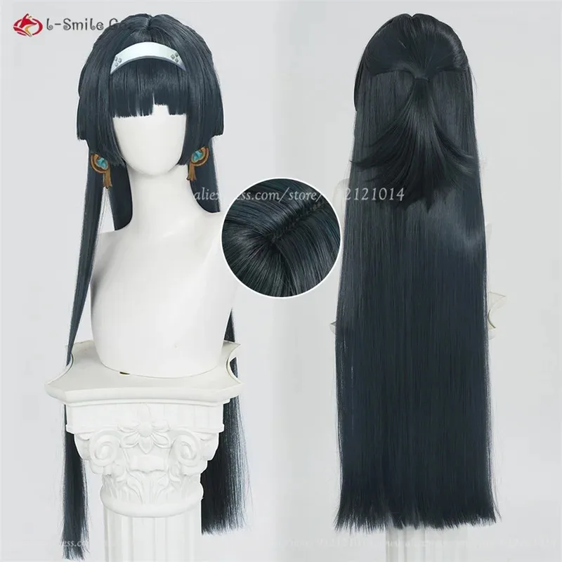 zz04zz12ZZZ Astra Yao 85cm 긴 회색 녹색 스트레이트 가발 내열성 합성 머리 애니메이션 의상 여성용 + 가발 모자