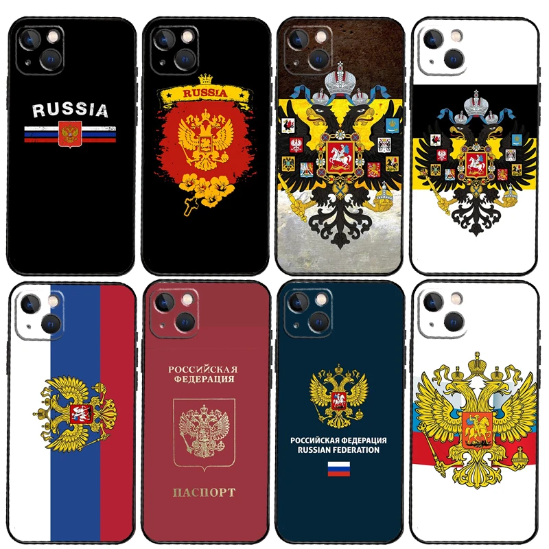 Russia Flag Coat Of Arms Phone Case For iPhone 11 14 15 16 Pro Max 13 12 Mini XS X XR Plus Protection Cover