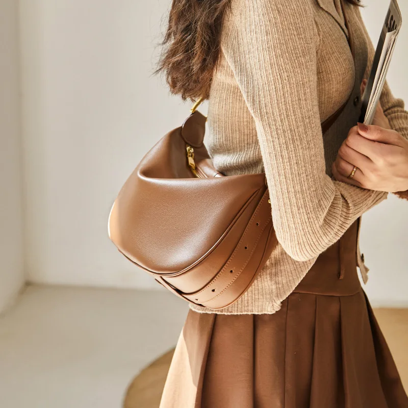 Women's 2025 New Spring and Summer Dumpling Bag High-end Underarm Genuine Leather Crossbody Bag Women's Bag Shoulder