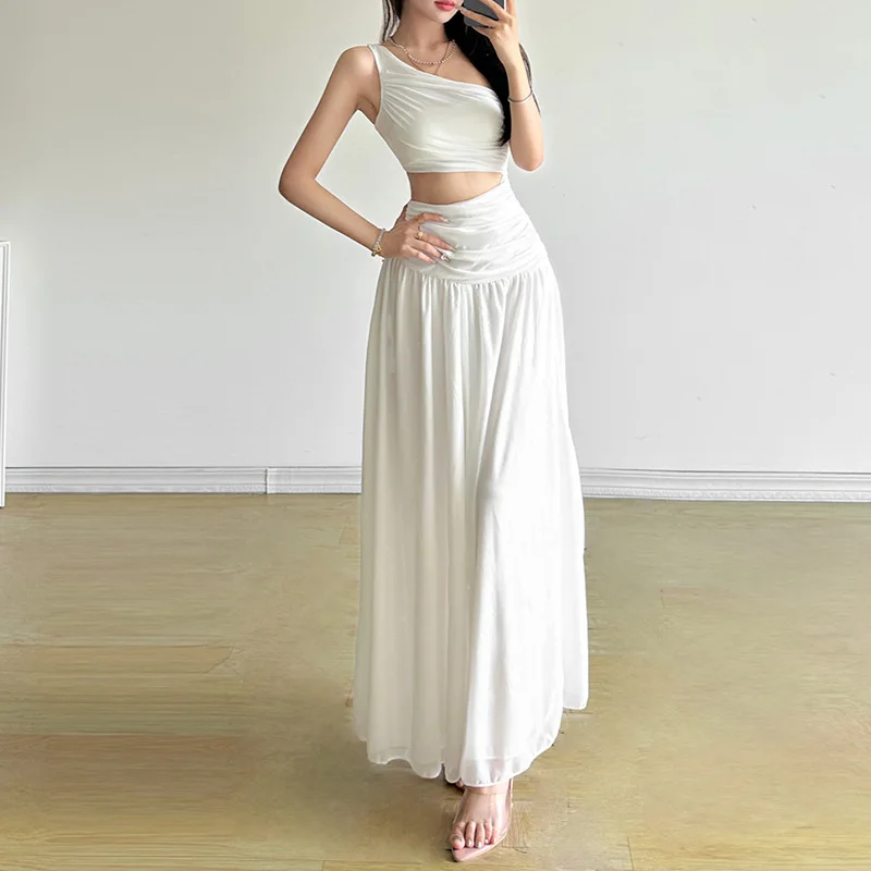 2025 nueva moda Sexy elegante Maxi vestido de verano de las mujeres fuera del hombro sin mangas recortado playa temperamento largo vacaciones Vestidos