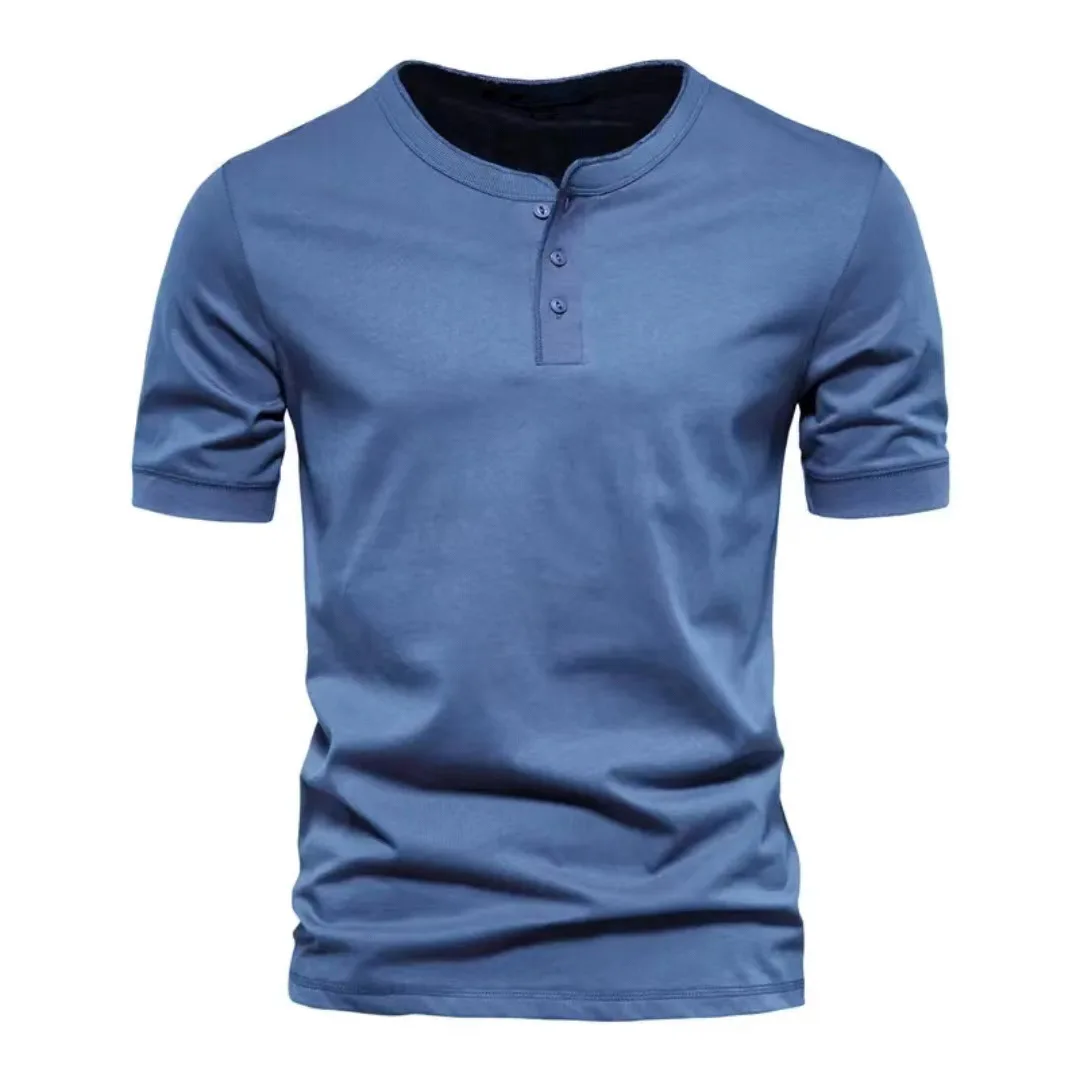 Camiseta con cuello Henley para hombre, camisa informal de manga corta, Color sólido, transpirable, básica, a la moda, Verano