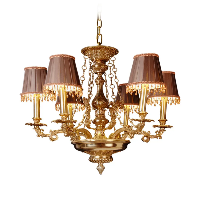 

French all-copper chandelier, bedroom large flat floor living room study fabric