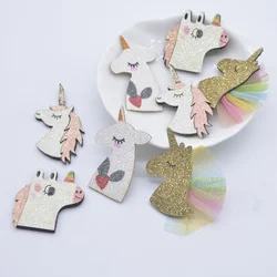 10Pcs Cartoon Animal Print Unicorn Mesh Applique for DIY Clothes Hat Shoes Decor Patches Headwear Hair Clips Bow Accessories