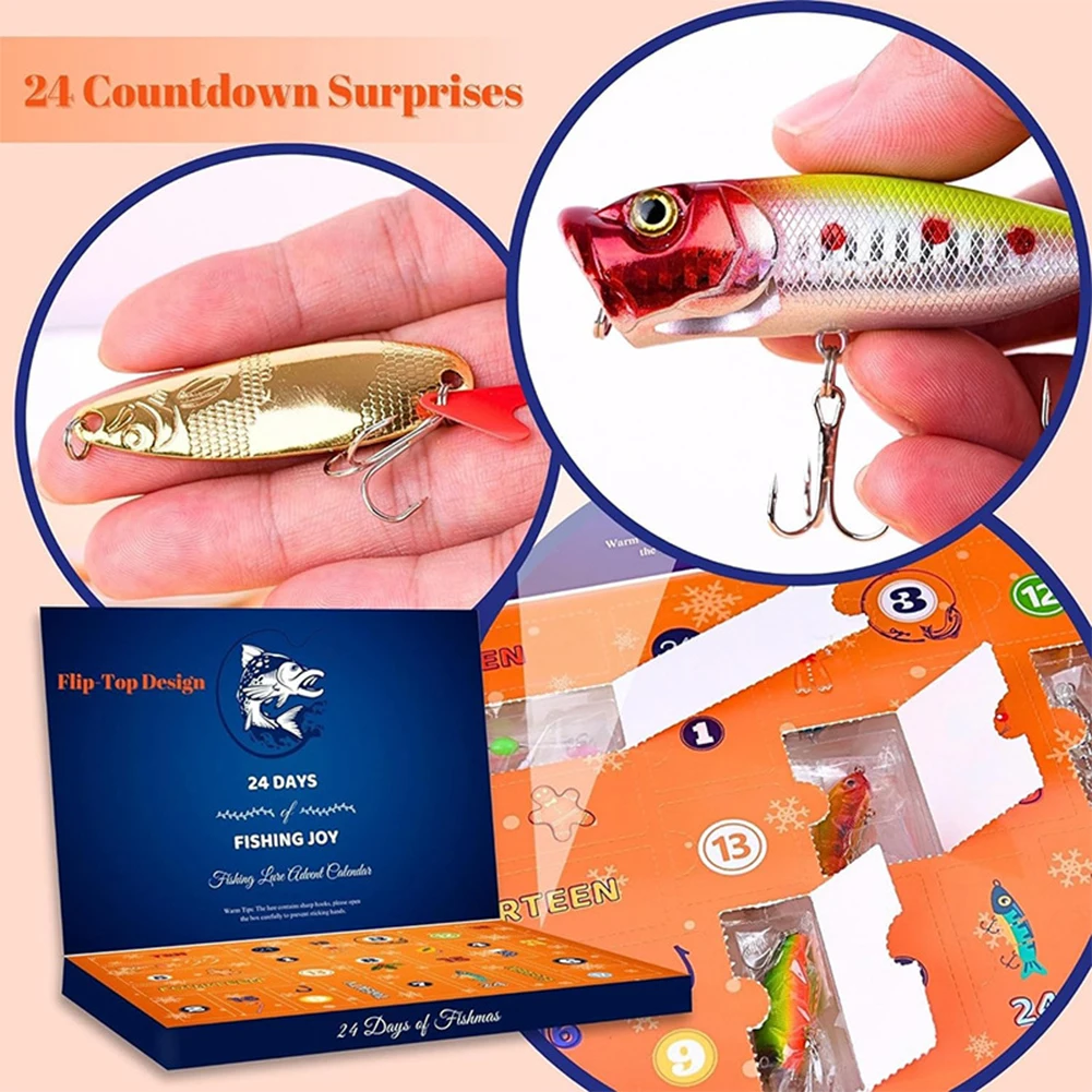 

Christmas Fishing Countdown Calendar Box 24 Days Fishing Tackle Countdown Calendar Box Creative Xmas Surprise Gift for Fisher