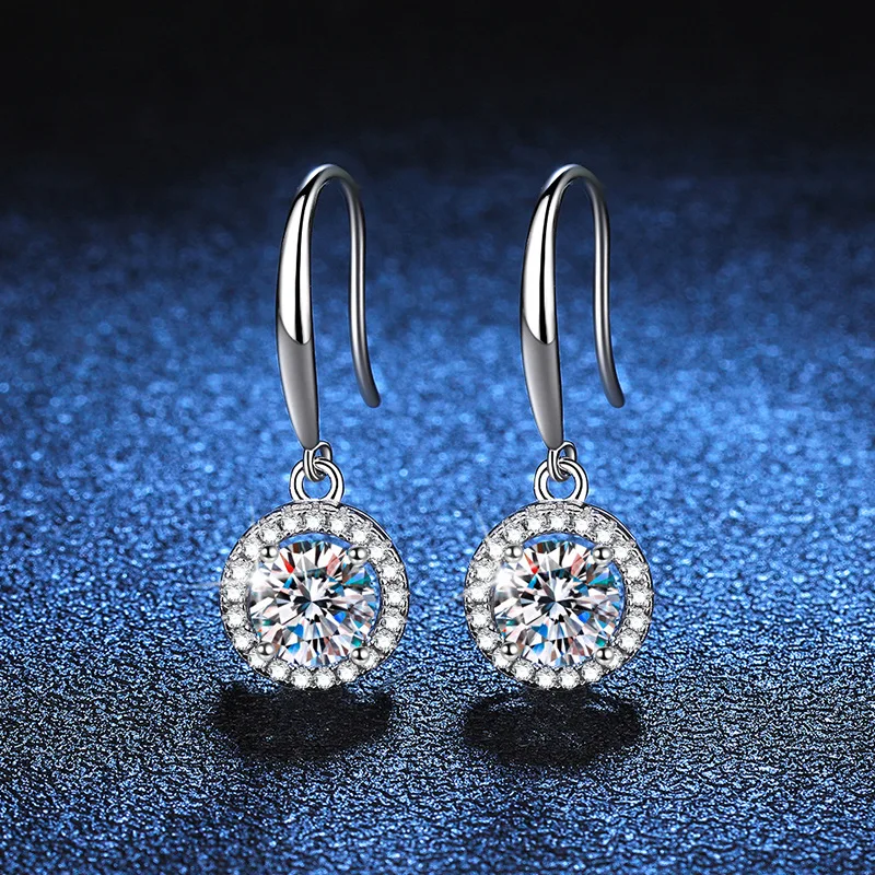 Moissanite Earrings Ear Hook Women's Moissanite Earrings Classic Round Bag Earrings Seiko Quality Platinum PT950 Mark