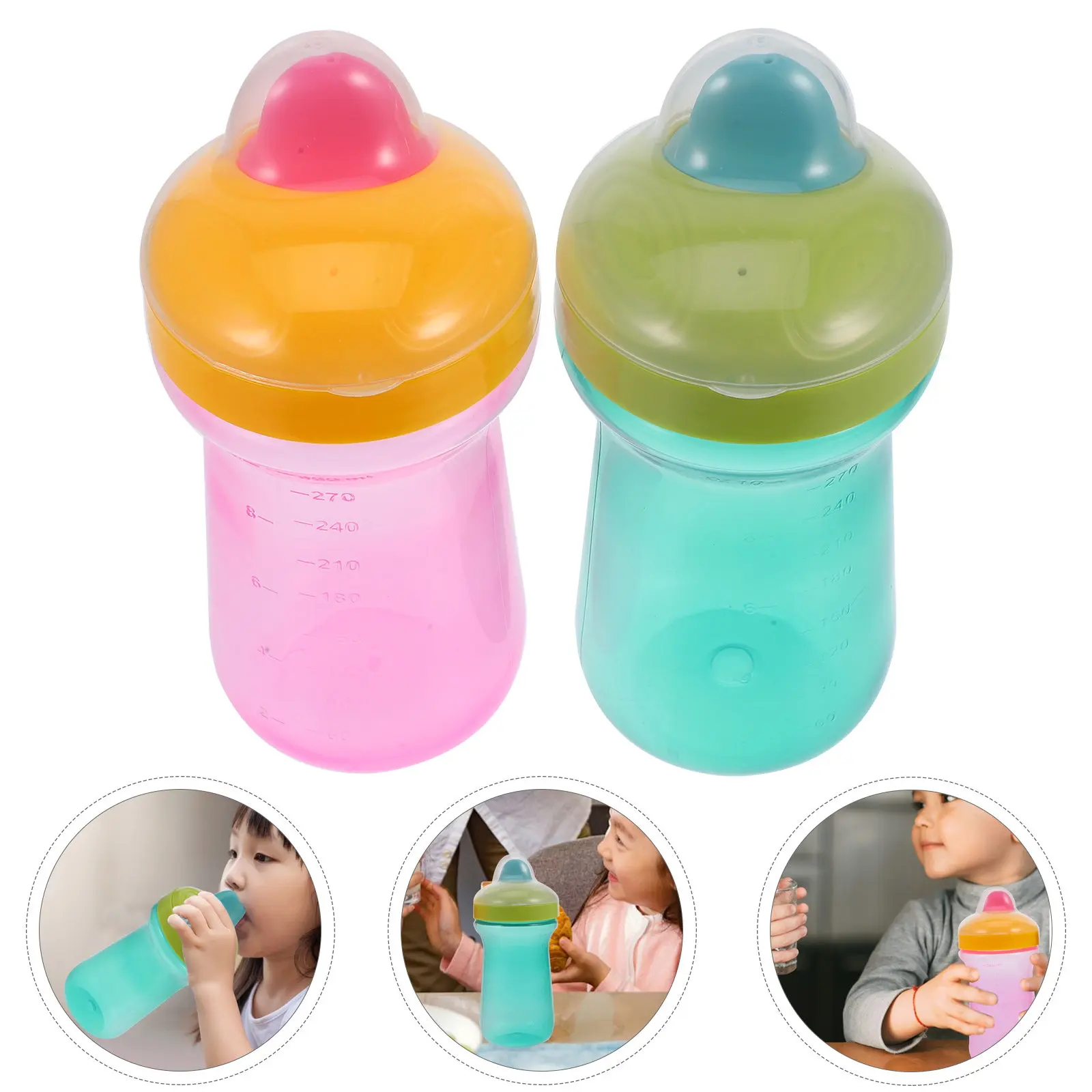 

2 шт., детская силиконовая бутылочка для воды объемом 300 мл, герметичная, легкая конструкция для мальчиков и девочек 12-18 месяцев, для малышей