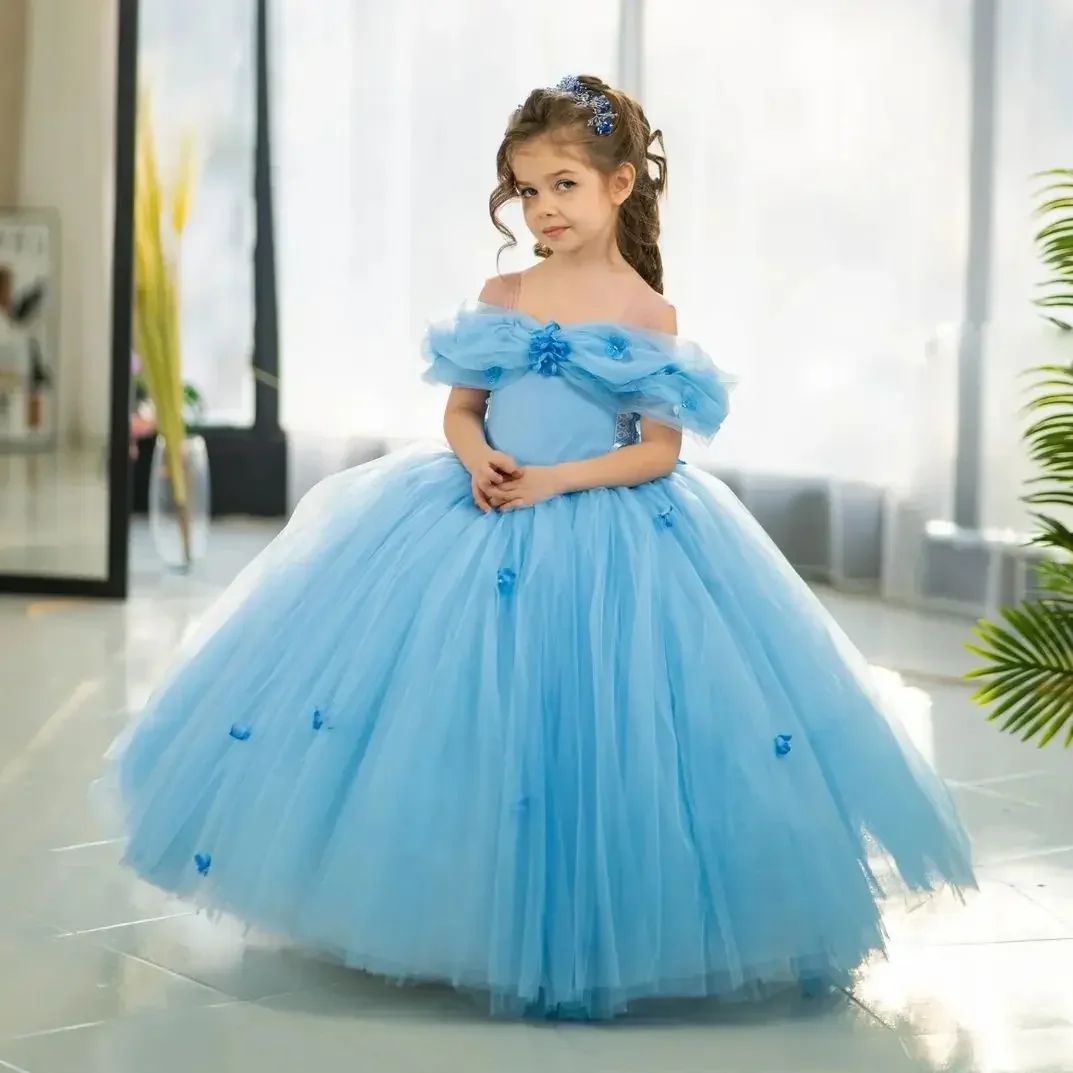 

Синее тюлевое платье с открытыми плечами для девочек с цветочным узором, первое рождественское платье, свадебное платье для девочек فساتينestes فساتين kde فساتين kdeفهرةhtml