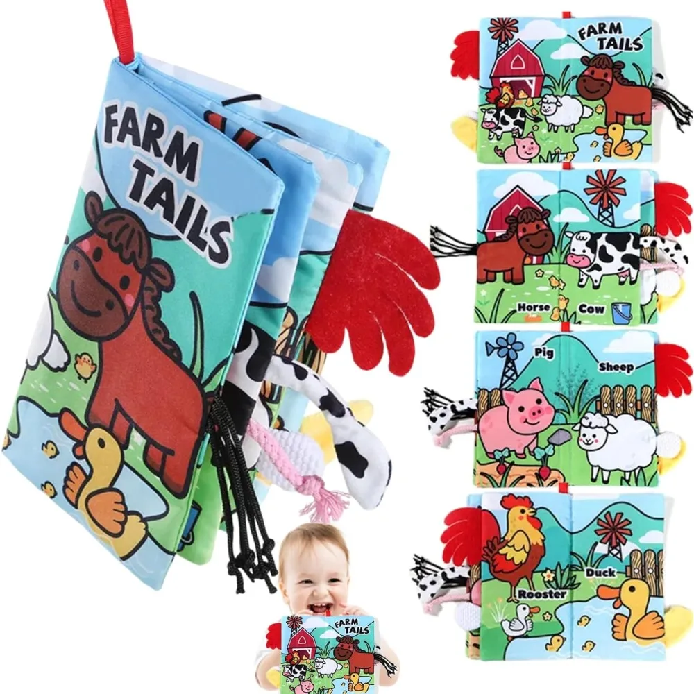 柔らかいおもちゃ ベビー布絵本 クリンクルブック 幼児向け 早期発達 インタラクティブな腹ばい遊び 車のおもちゃ 農場の尾