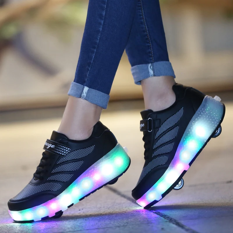 Designer Fashion Two Wheels Luminous Sneakers LED Roller Skates For Children Kids Boys Girls Shoes Light Up With USB Charging