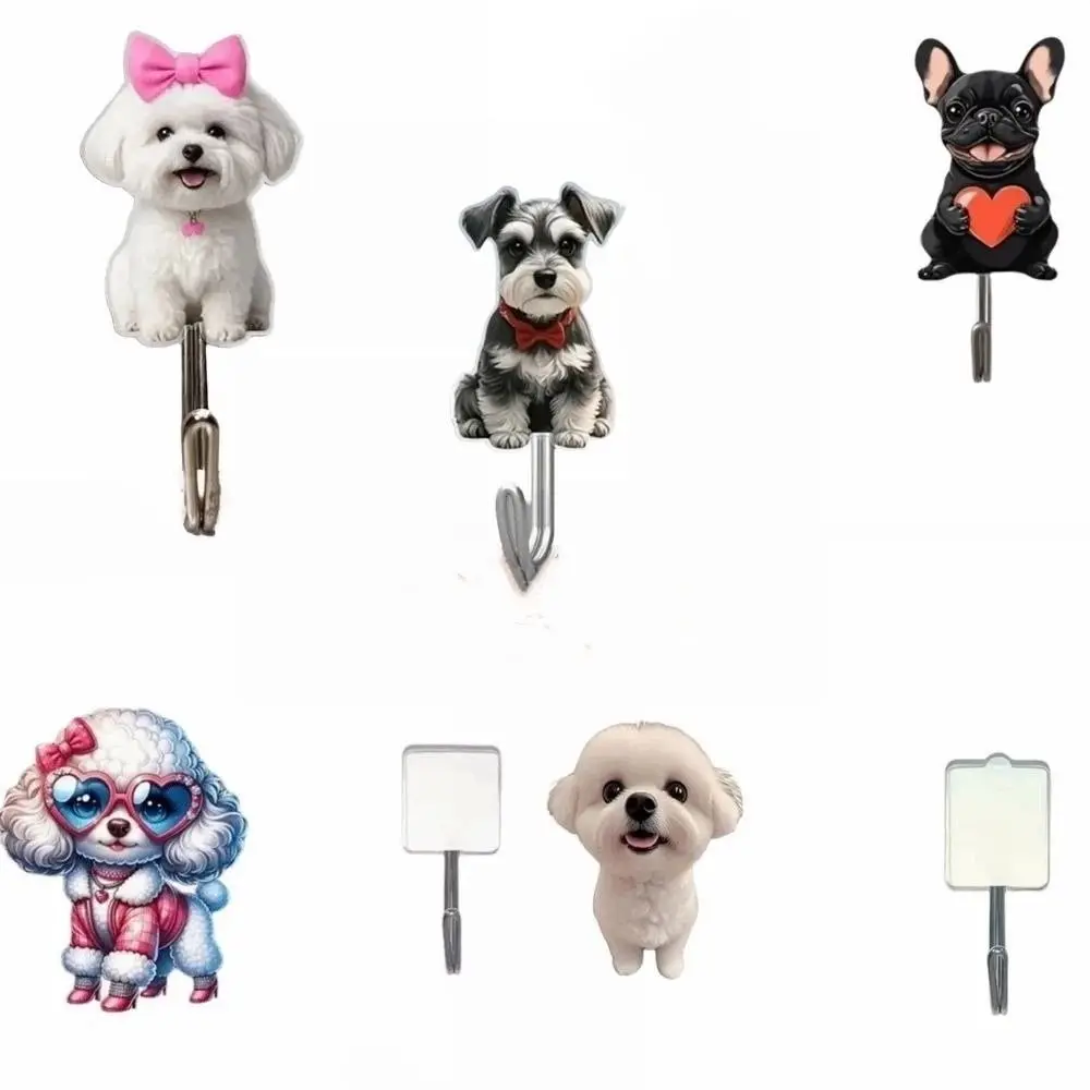 5 Pcs 2D Flat Self-Adhesive Hook Acrylic Hanging Storage Sticky Coat Hook Cute Animal Decorative Wall Hooks Entrance