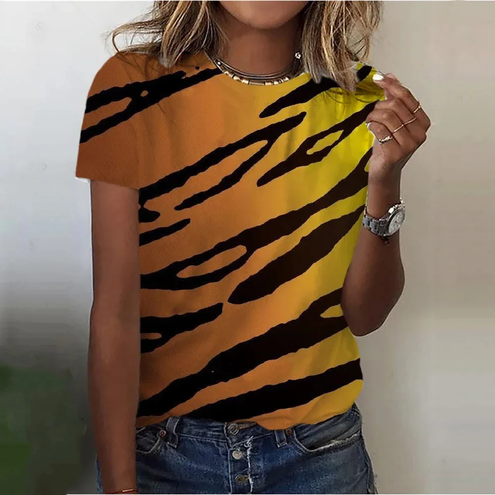 

Colorful 3D Stripes Print T Shirt For Women Casual O-neck Short Sleeve Top Geometry Pattern Women's T-Shirt Female Clothing