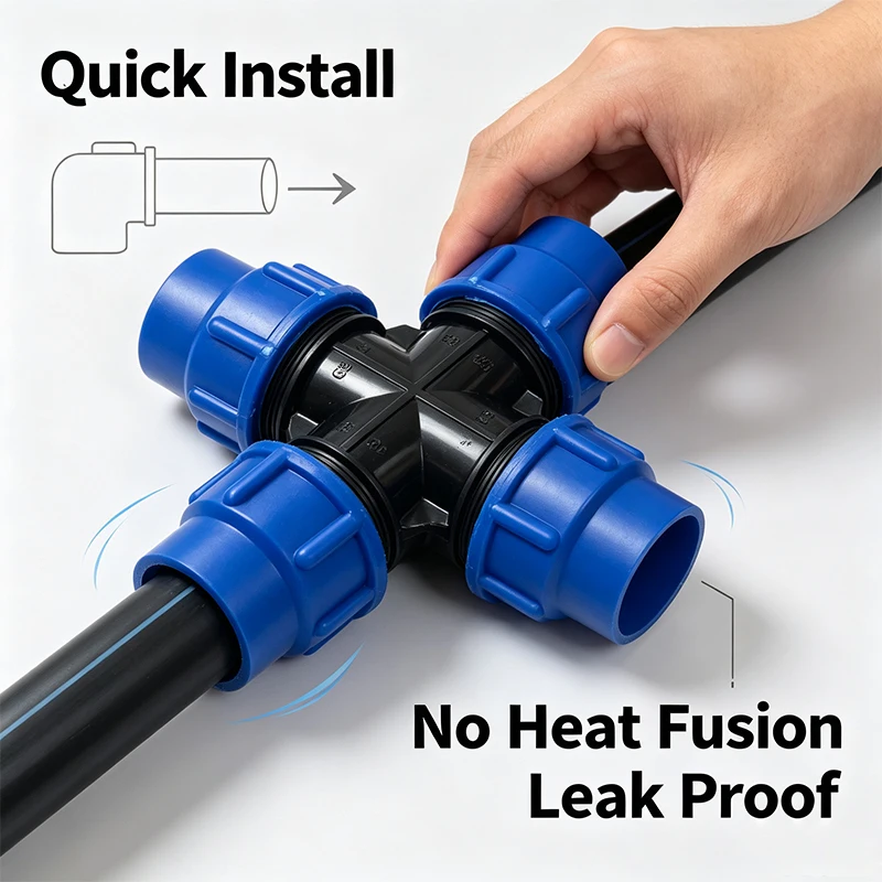 1PC 20/25/32mm PE Water Pipe Quick Connect Four Way Connector PP Plastic Fitting for Garden Farm Forest Irrigation System