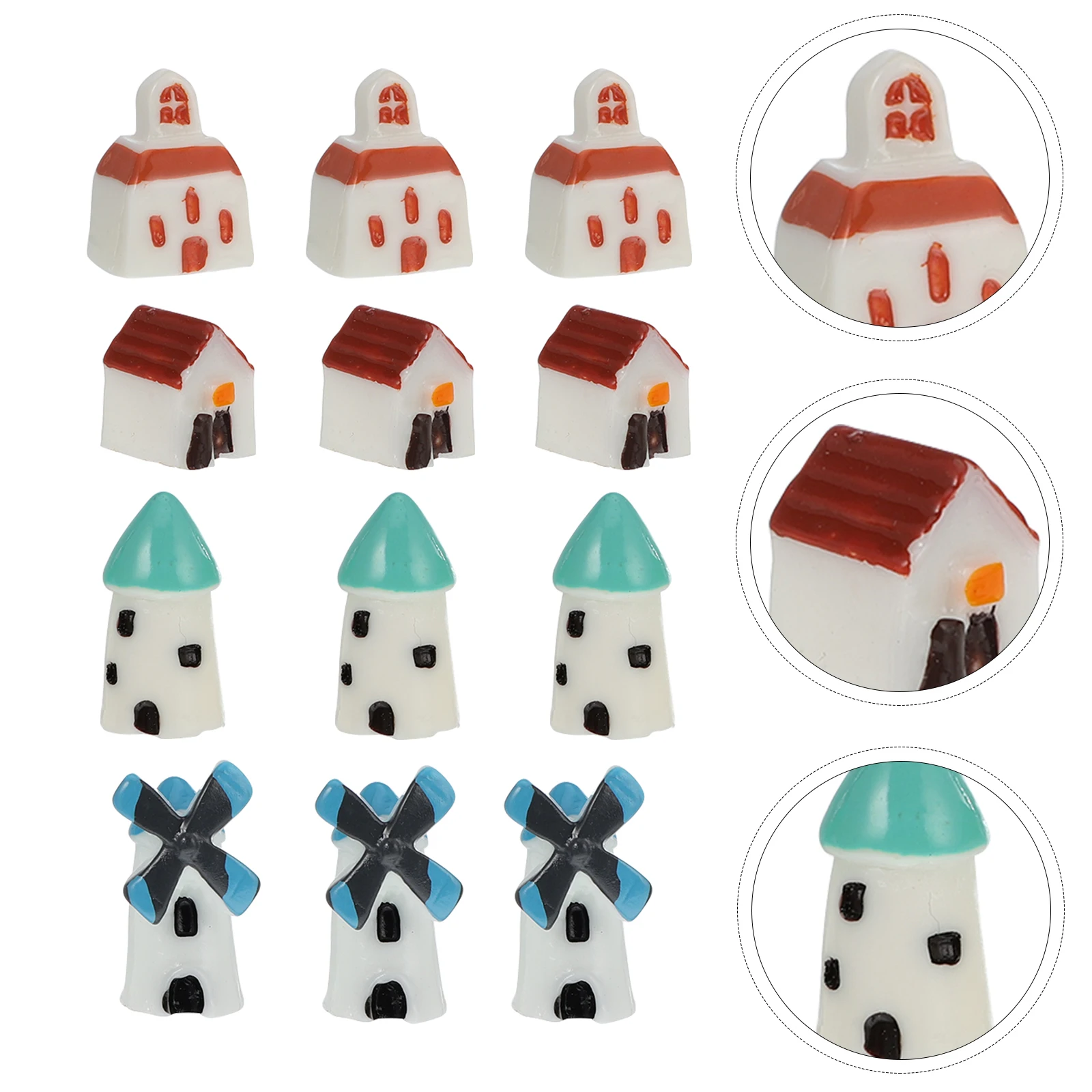

12pcs Mini L nament Resin Crafts Micro Garden Adornment Miniature Windmill House Model Outdoor Decorations Gardening