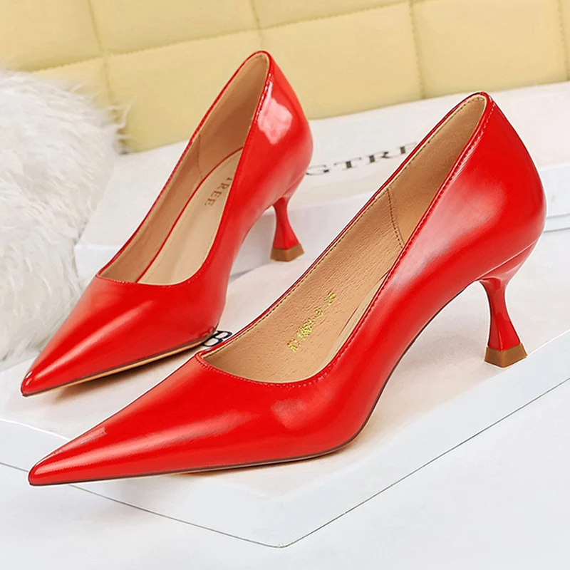 BIGTREE Shoes Fashion Kitten High-heeled Shoes Women Pumps Pu Leather Shoes High Heels Occupation OL Office Shoes Plus Size 43