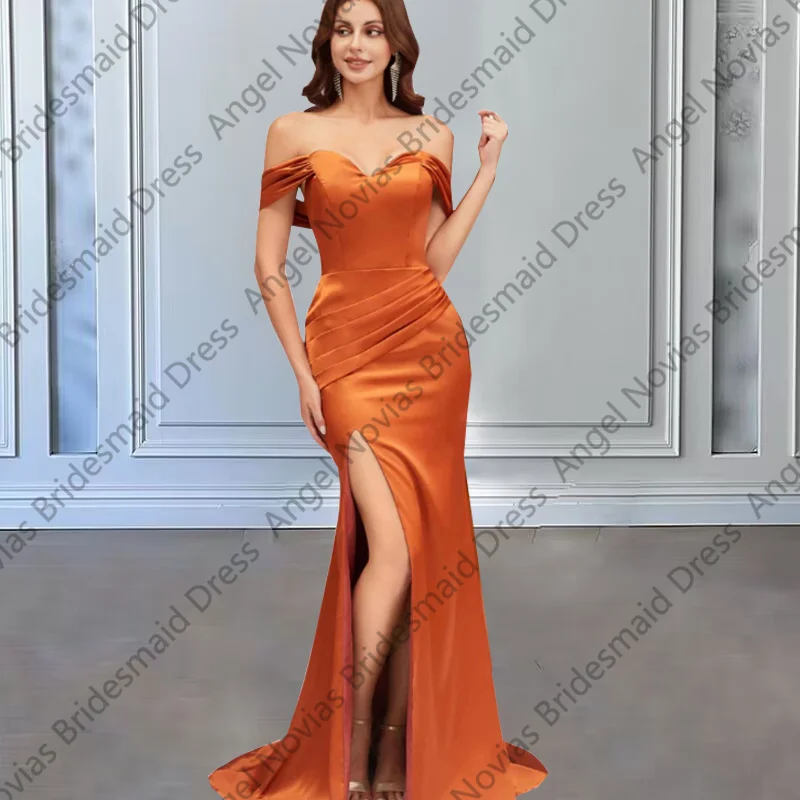 

Customized Long Sexy Burnt Orange Mermaid Bridesmaid Dresses Off Shoulder Wedding Party Dresses Vestidos Casamento Madrinha