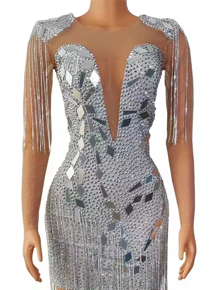 High Quality Rhinestone Sequin Tassel Sexy Elastic Hip Hugging Dress 2024 New Fashionable Custom Women'S Clothing