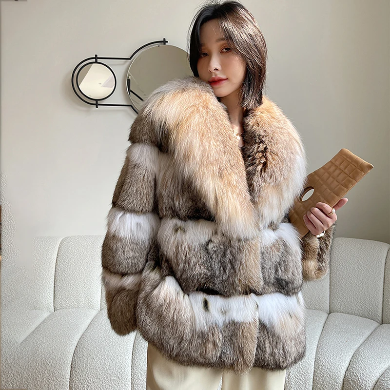 Ftangaiur Winter Italian Limited Import White Lynx Cat Bobcats Turn-Down Collar Fur Coats Women's Medium Real LYNX Fur Coats