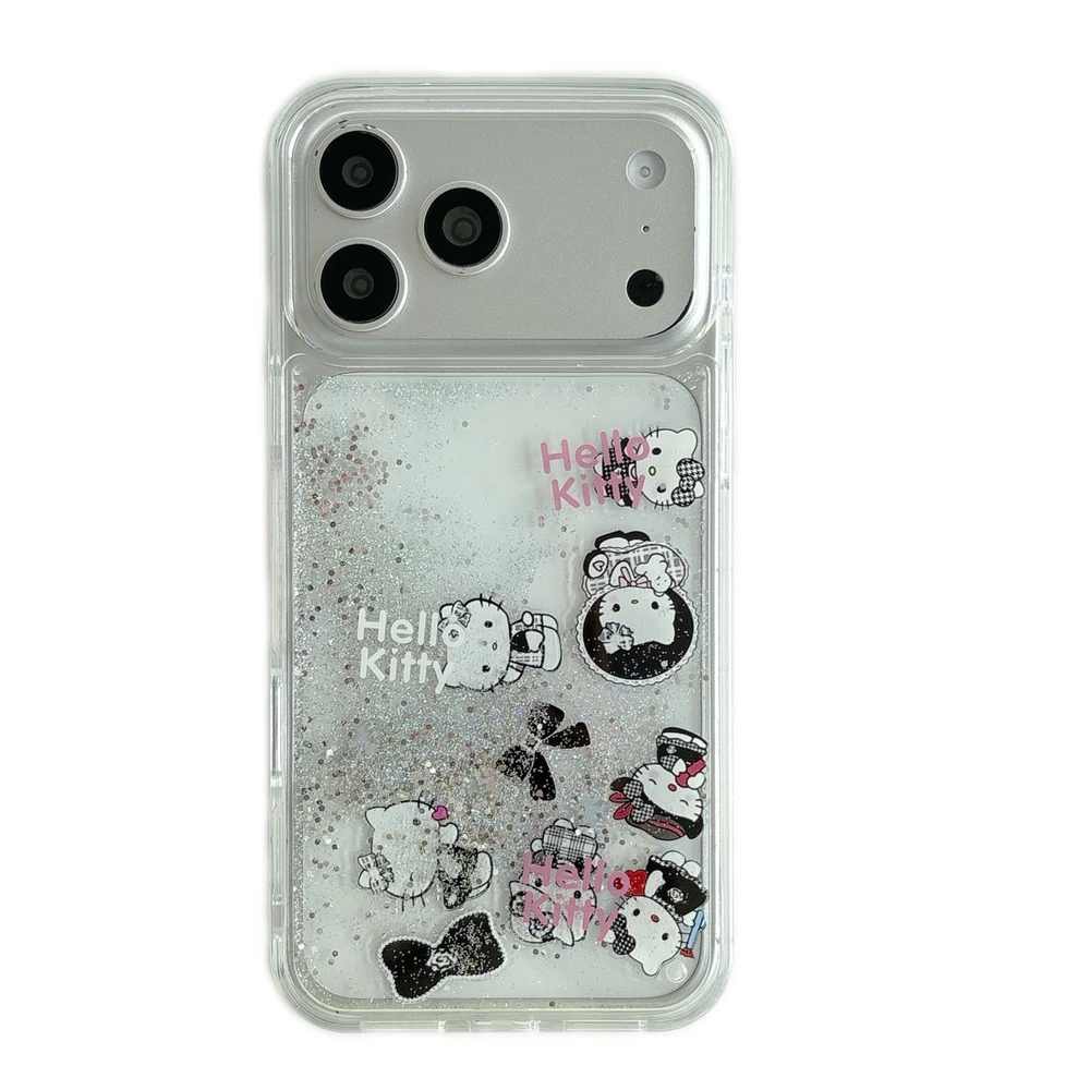 Cute Cartoon Sanrio Hello Kitty Bling Glitter Liquid Quicksand Phone Case  For iPhone 17 16 15 14 13 Pro Max Clear Hard Cover - AliExpress 202192403