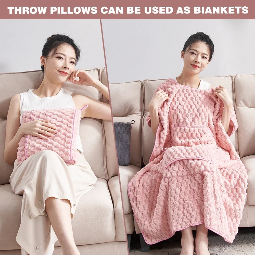 Airplane Blanket with Soft Bag Pillowcase Hand Luggage Sleeve and Backpack Clip Premium 4 in 1 Travel Blanket and Pillow