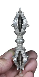 8.9CM Old Chinese Miao Silver Buddhism Faqi Vajra Phurba Holder