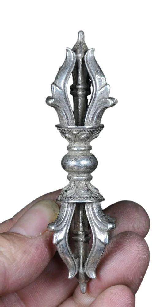 8.9CM  Old Chinese Miao Silver Buddhism Faqi Vajra Phurba Dagger Holder Pendant