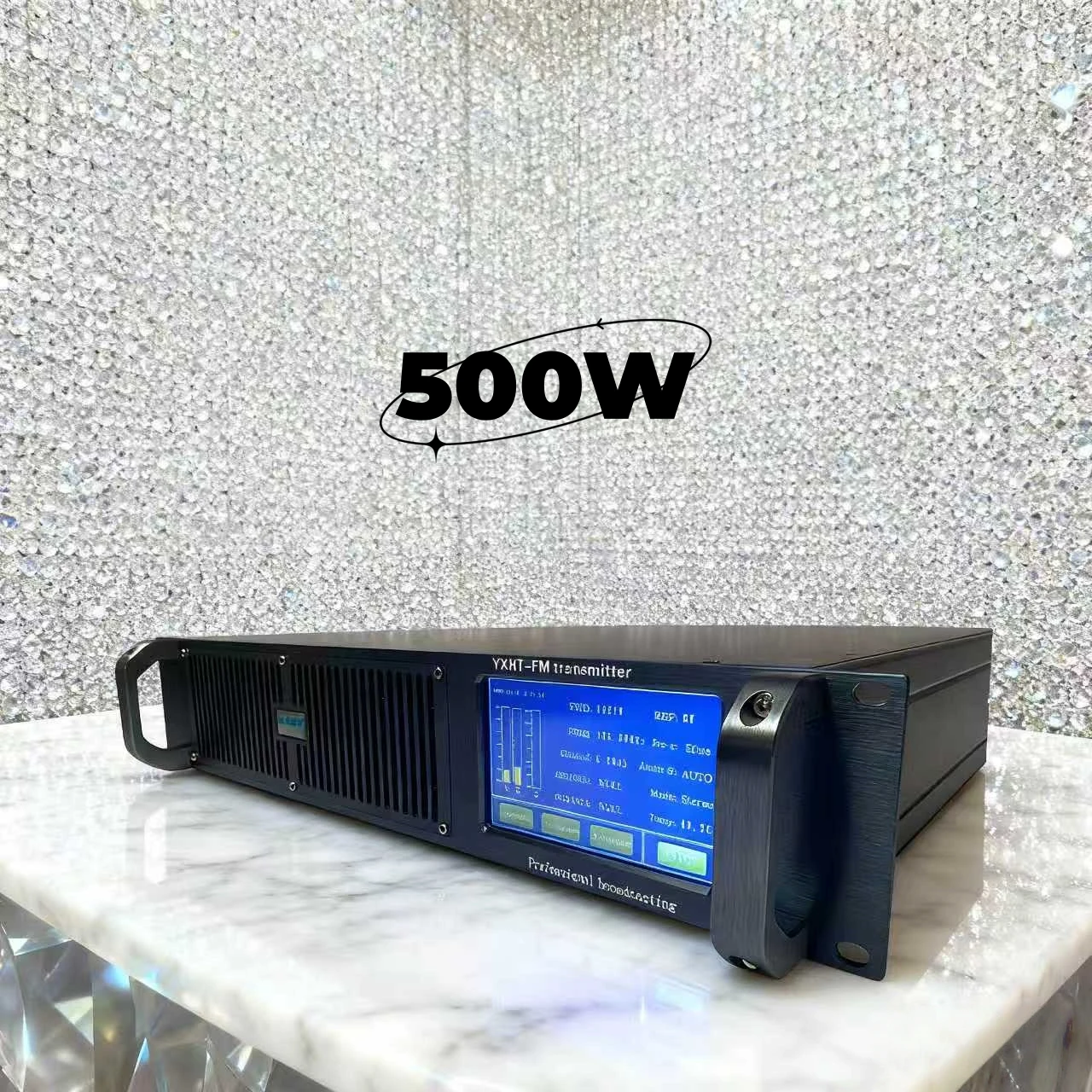 

Dual Voltage 110V & 220V YXHT-500W FM Transmitter - Durable, Low Noise, Power "On/Off" Control for Communities, Sports Venues