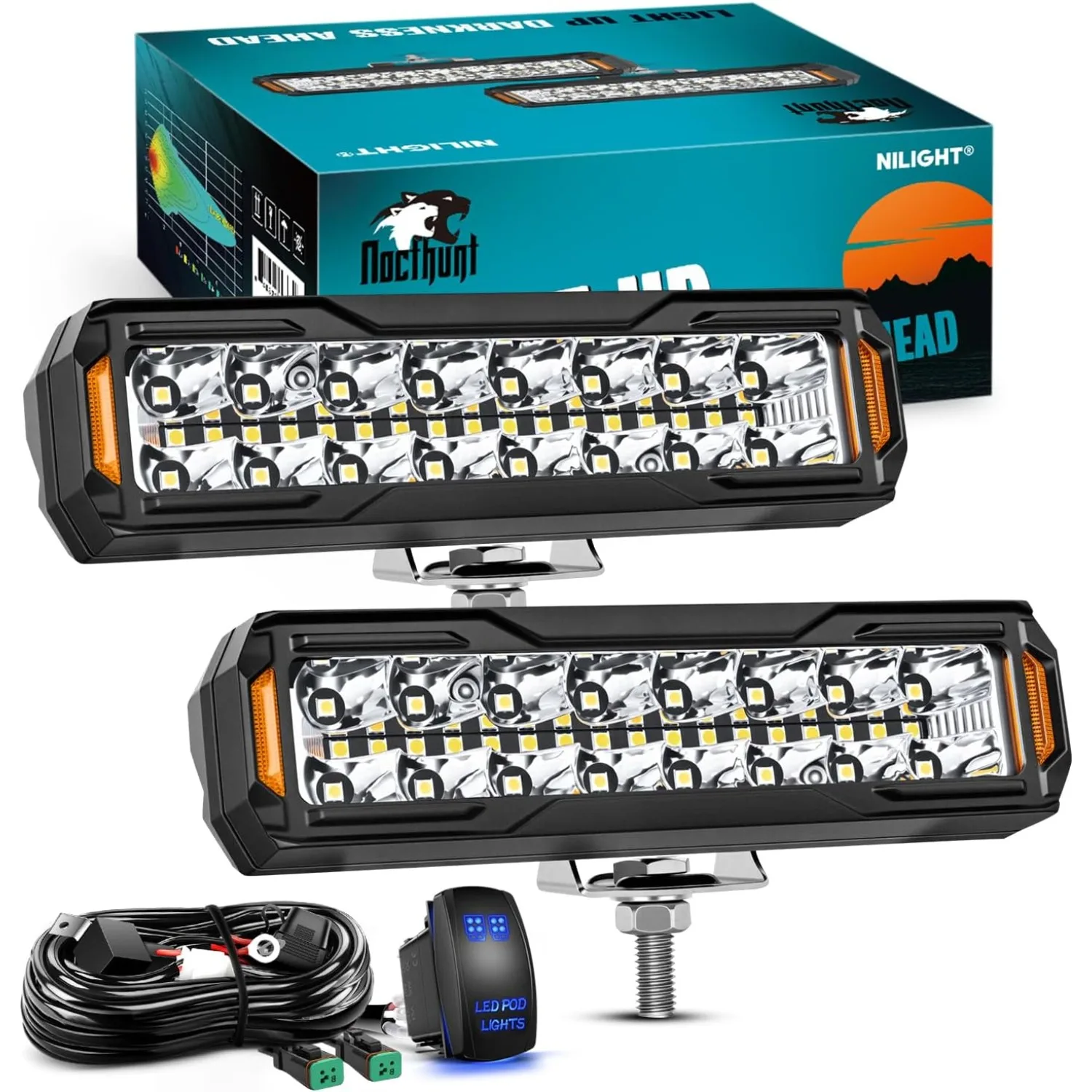 

Nilight 6 Inch LED Light Bar 2PCS 50W Off Road Driving Work Fog Lights Spot Flood Combo IP67 Waterproof with 18AWG Rocker Switch Wiring Harness Kit for Truck Pickup SUV ATV UTV Boat Motorcycle 4x4 Car