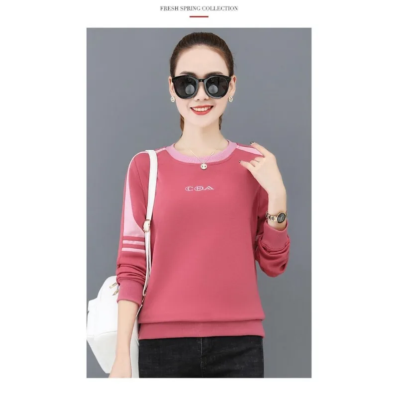 

Толстовка с круглым вырезом для женщин, новинка 2025, осень, корейский стиль, свободная нижняя рубашка с длинными рукавами, утягивающая верхняя куртка