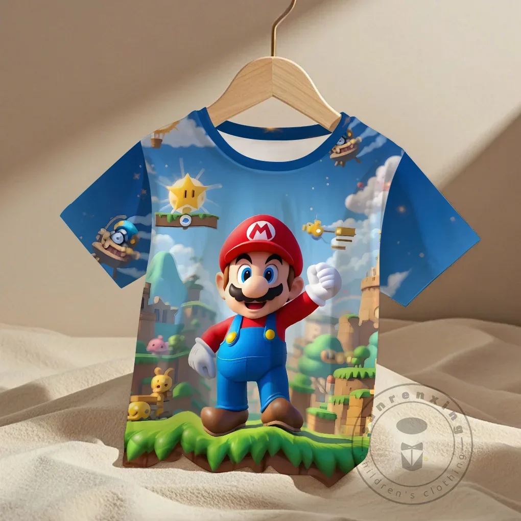

Children's Clothing From 3 To 14 Years Casual T-shirt Kids Boy Girls Cartoon Short Sleeve Girl T-shirts Mario Graphic