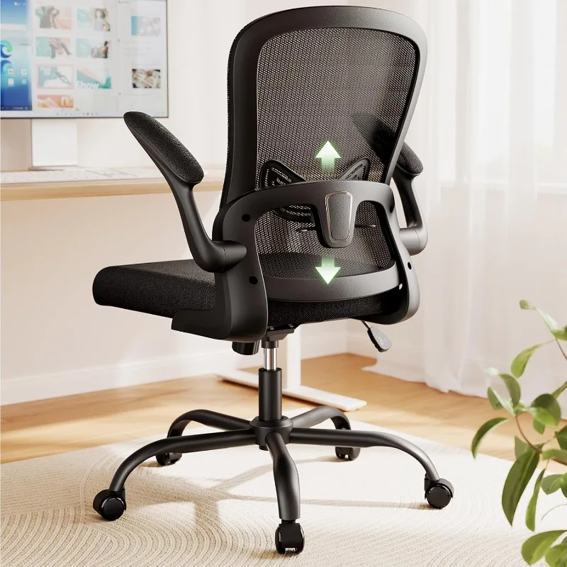 

rogonomic Mesh Office Chair, Computer Desk Chair Comfy with Adjustable Lambar Support, Height and Flip-up Armr