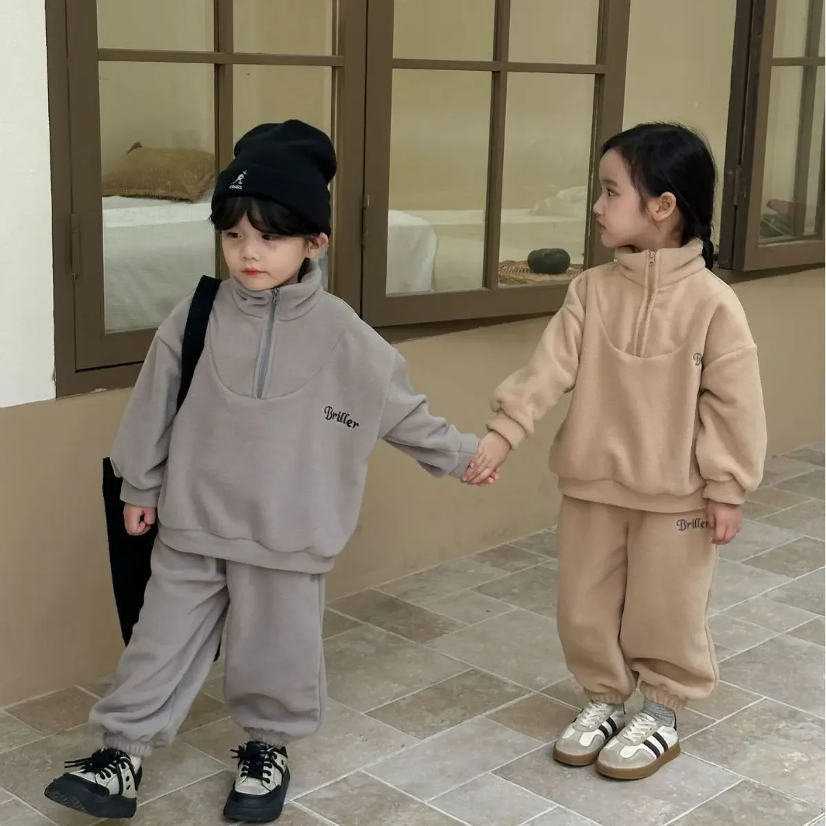 Autumn Winter Baby Kids Fleece Tracksuit Boys Girls Velvet Sweatshirt and Pants Two Piece Sets Children Sports Set