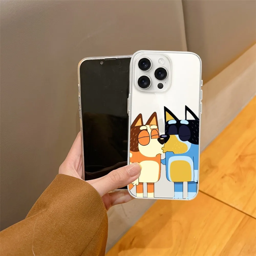 MINISO Cartoon B-Blueys  Phone Case For iPhone16 15 14 13 12 11 Mini Pro Max X XR XSMax Plus SE20 Transparent Cover