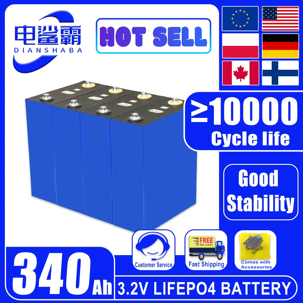 3.2V 340Ah d New Rechargeable Battery DIY 12V 24V 48V Cell Pack Suitable RV EV Boat Golf Cart Yacht Van Boats Battery