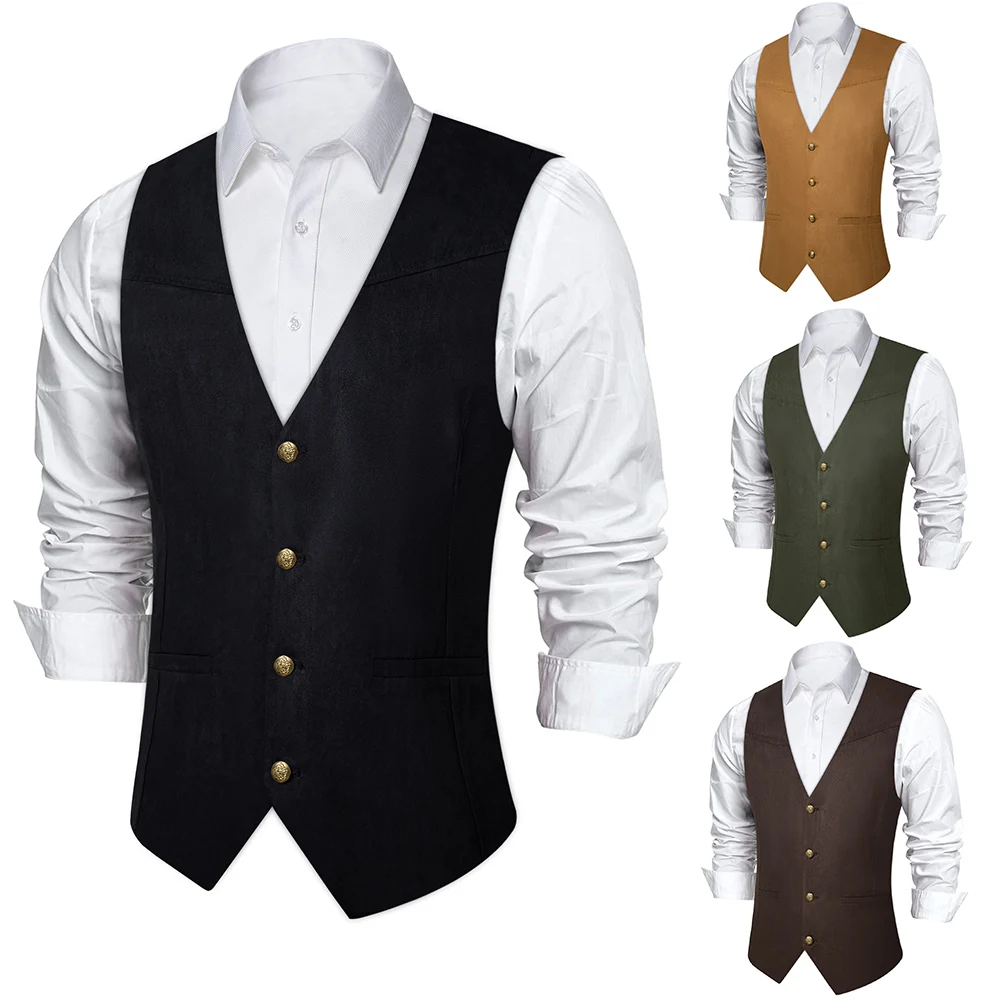 Casual Men's Vest Slim Fit Western Cowboy Sleeveless Jacket V-Neck Motor Cycling Prom Faux Suede Waistcoat Social Men Clothing