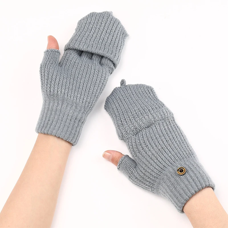 1 pair Fashion Striped Flip Top Woolen Gloves With New Half Finger Exposed Knitting