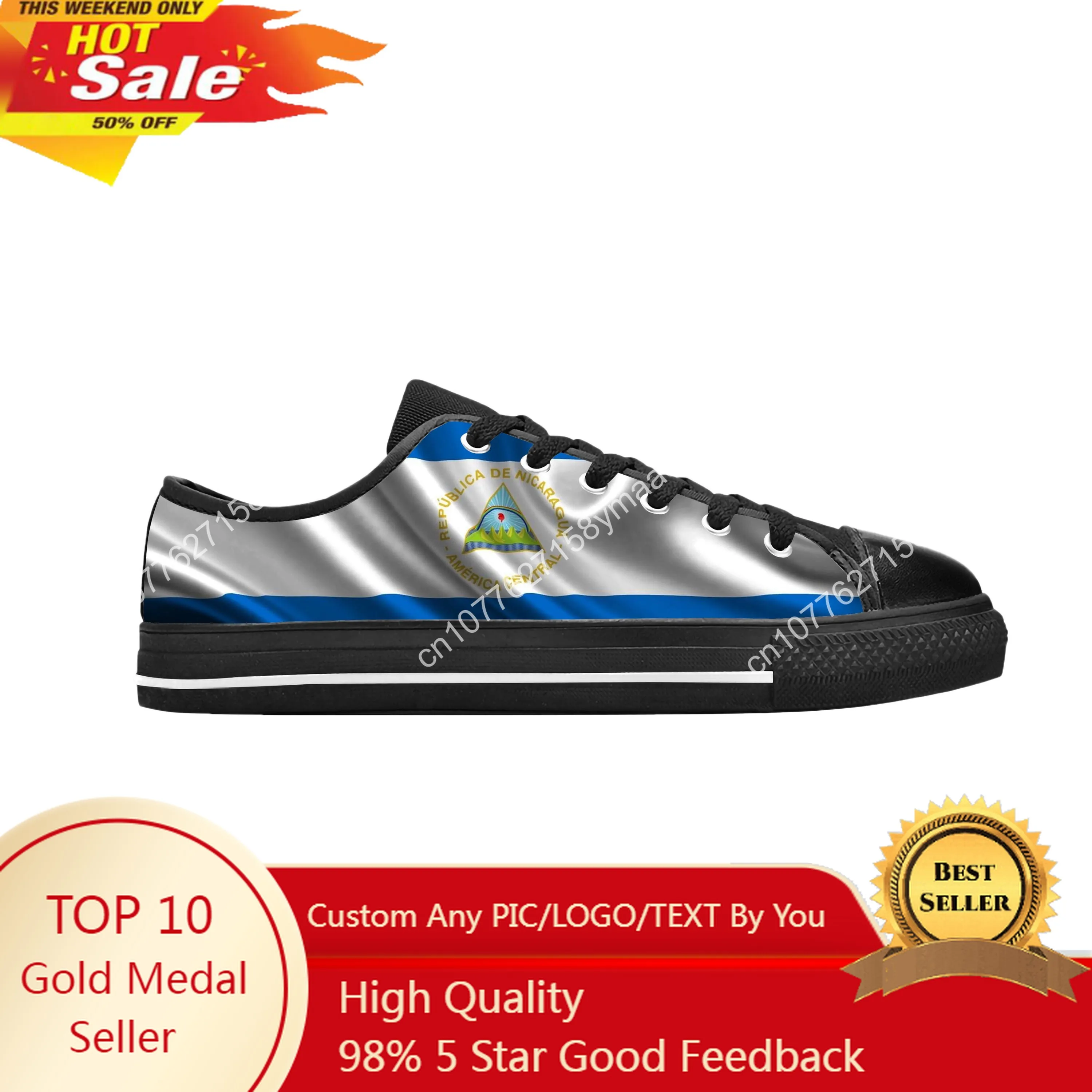 

Nicaragua Nicaraguan Flag Patriotic Pride Fashion Casual Cloth Shoes Low Top Comfortable Breathable 3D Print Men Women Sneakers