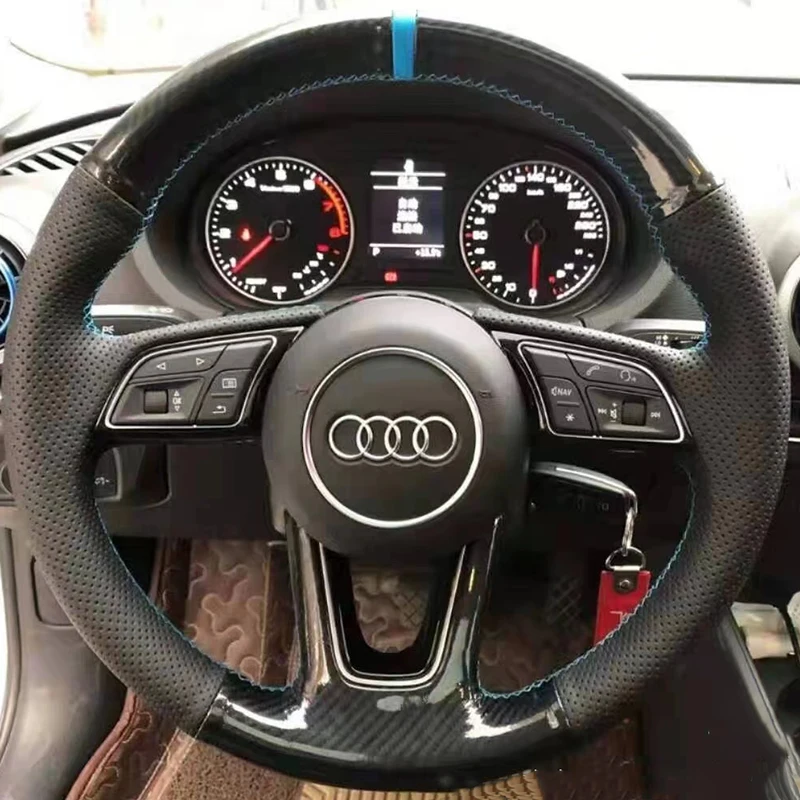 

Для Audi TT RS (8J) 2009-2014 RS 3 (8P) Sportback 2011-2013 Сшитый вручную черный карбоновый чехол на руль из натуральной кожи