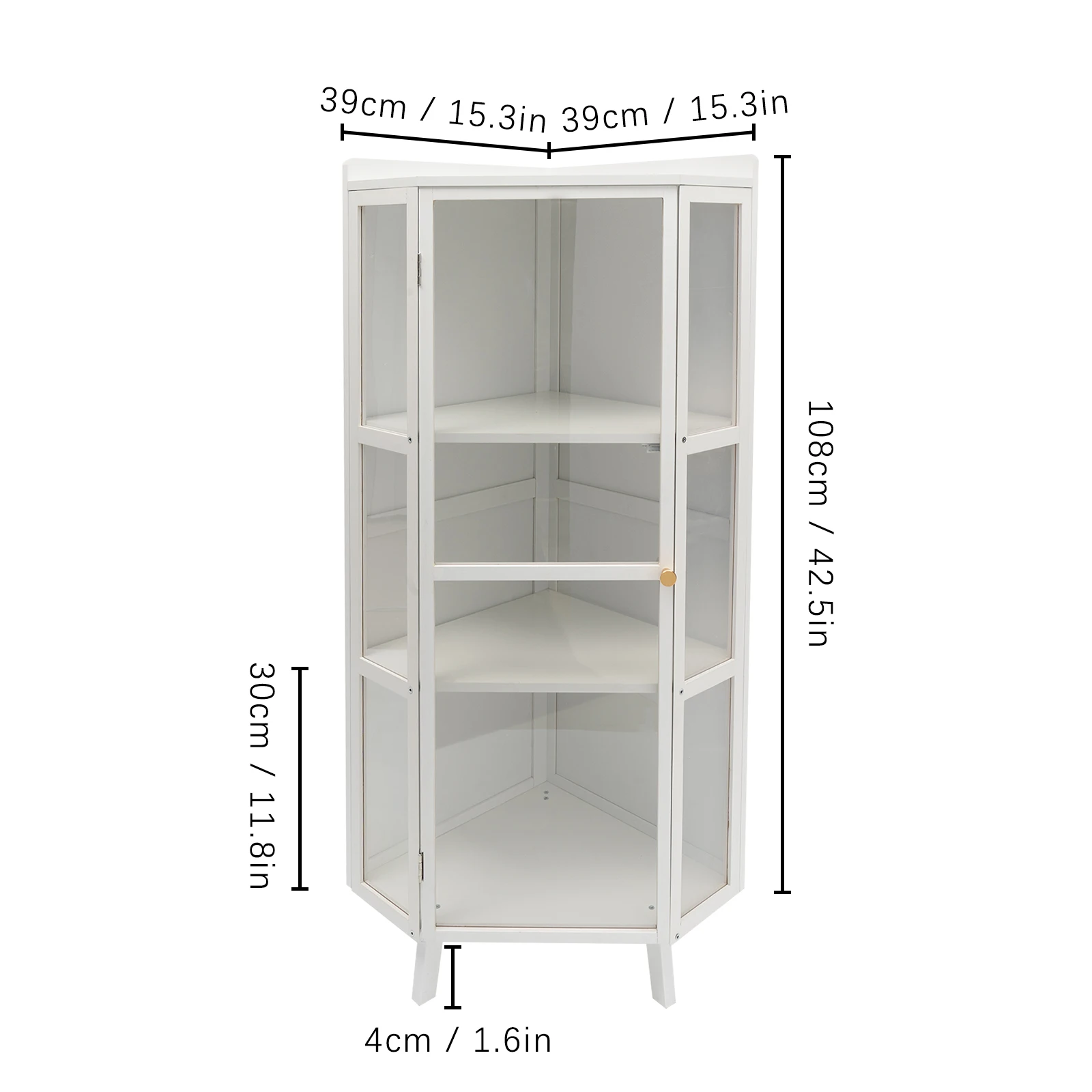 CNCEST Home Floor Corner Cabinet Display Storage Cabinet with Windowpane Glass Doors Home Space Saver Waterproof