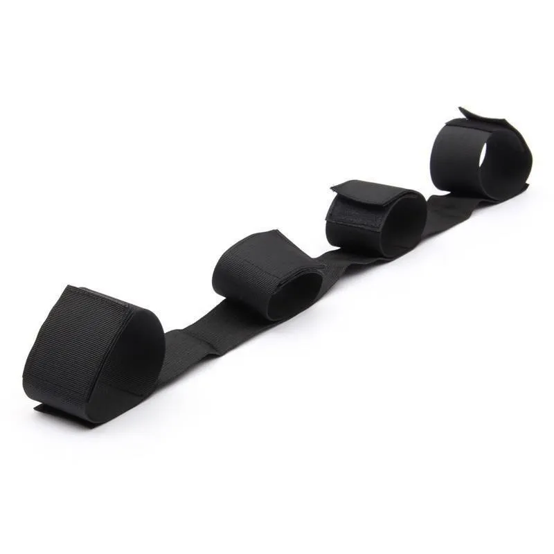 BDSM Bondage Gear Bed Restraints Set Adjustable Hook & Loop Wrist Ankle Handcuffs Rope Strap Intimate Game Prop for Adult Couple