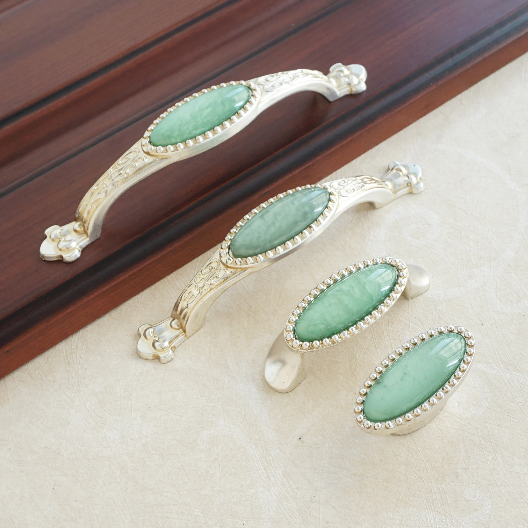 Antique Silver Green Turquoise Cabinet Handles Bedroom Drawer Knobs Zinc Alloy Wardrobe Pulls Nordic Archaize Furniture Hardware