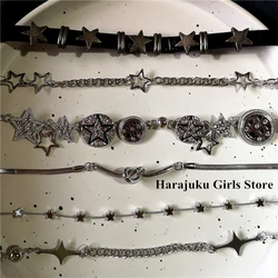 Vintage Y2k Aesthetic Pentagram Star Pendant Silver Color Choker Chain Necklace For Women Cool Hip Hop Jewelry Charm Accessories
