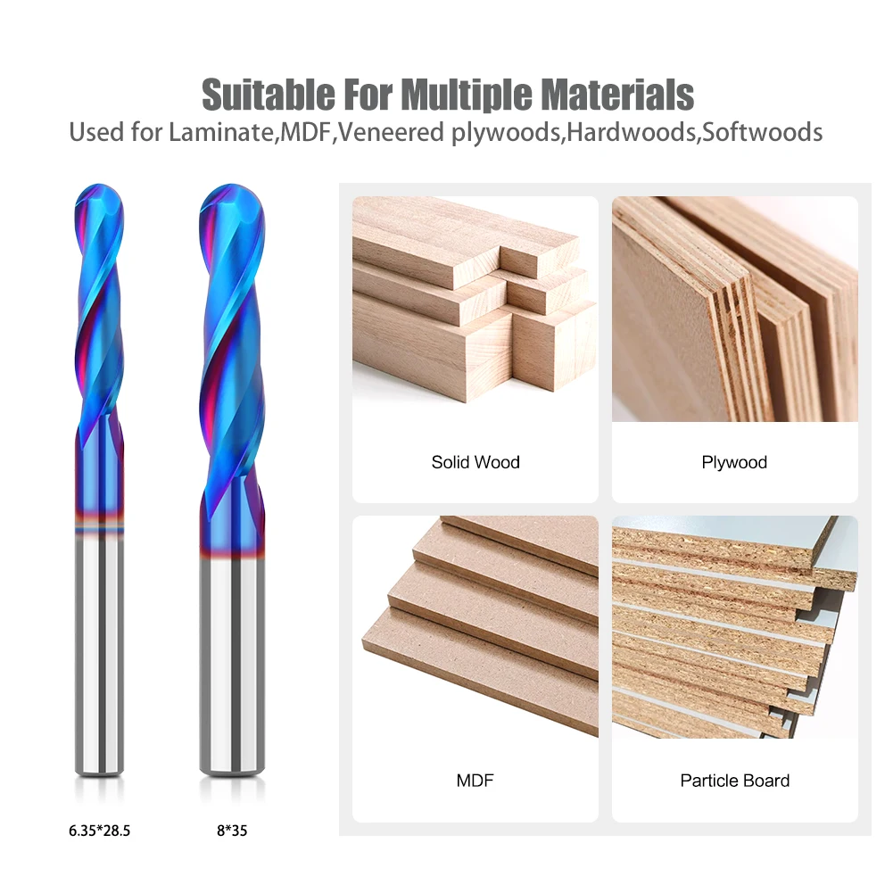 Imagem -03 - Faca Reta com Cabeça de Bola Azul Nano Router Bit Carpintaria Integral Alloy Milling Cutter Lâminas Shank Polegada mm