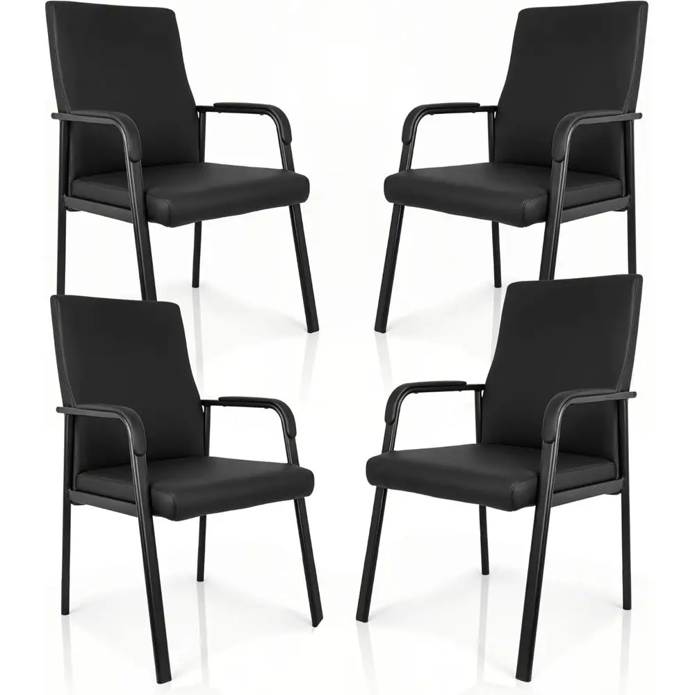 Leather Oice Gt Chair, Gt Conerence Room Chair, 600 LBS acity High Back Retion Chair with Padded Armrests, No Wheels, Black - 4