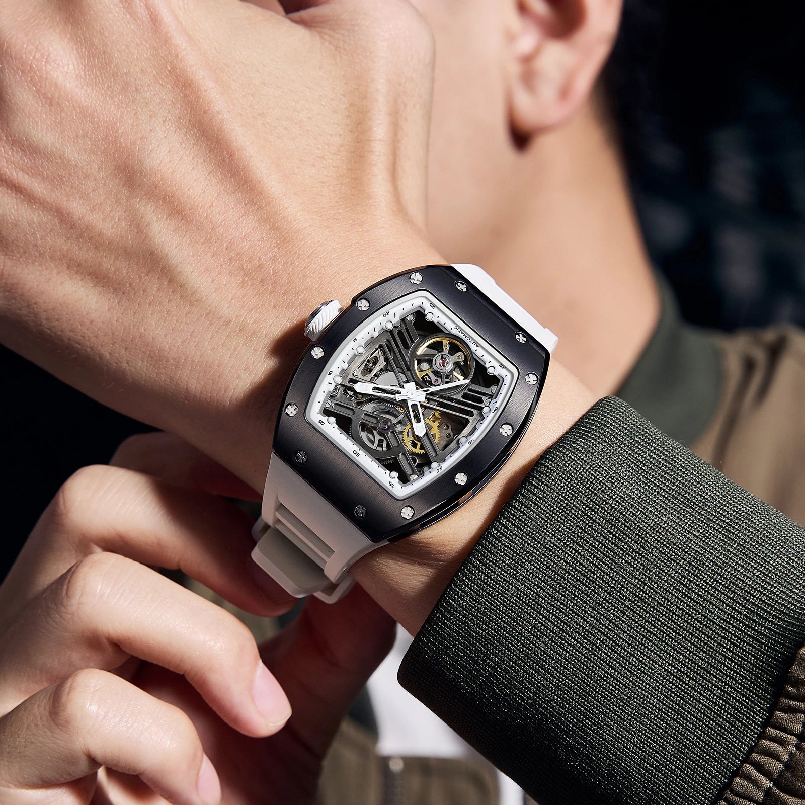 

Automatic mechanical watch outdoors simple luxury watches waterproof wholesale skeleton leather mens watch gift