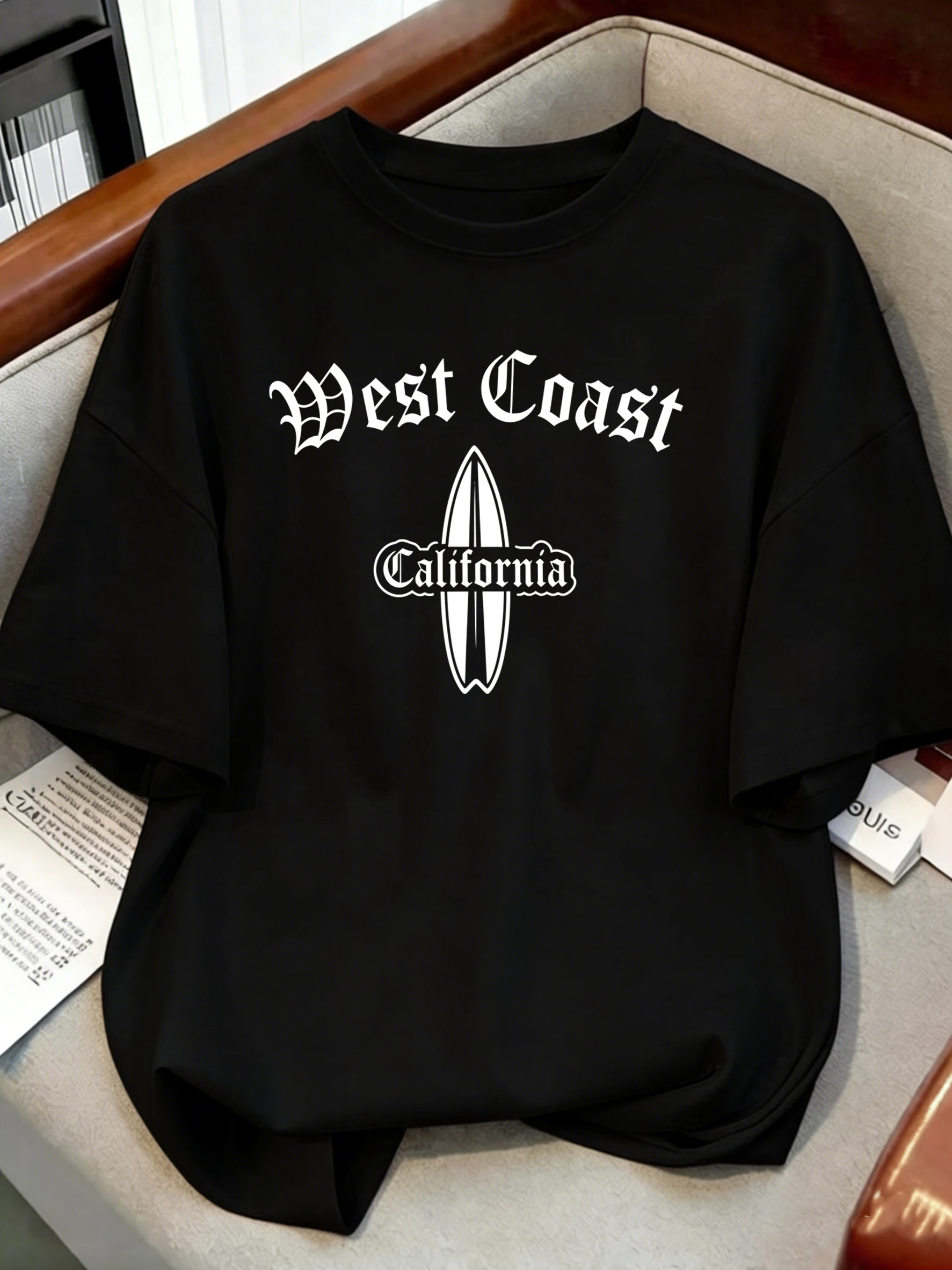 West Cosat Cliafornia Surfing Prints Cotton T-Shirts Women Summer Oversized Tops Soft Short Sleeve Tees Basic O-Neck Clothes