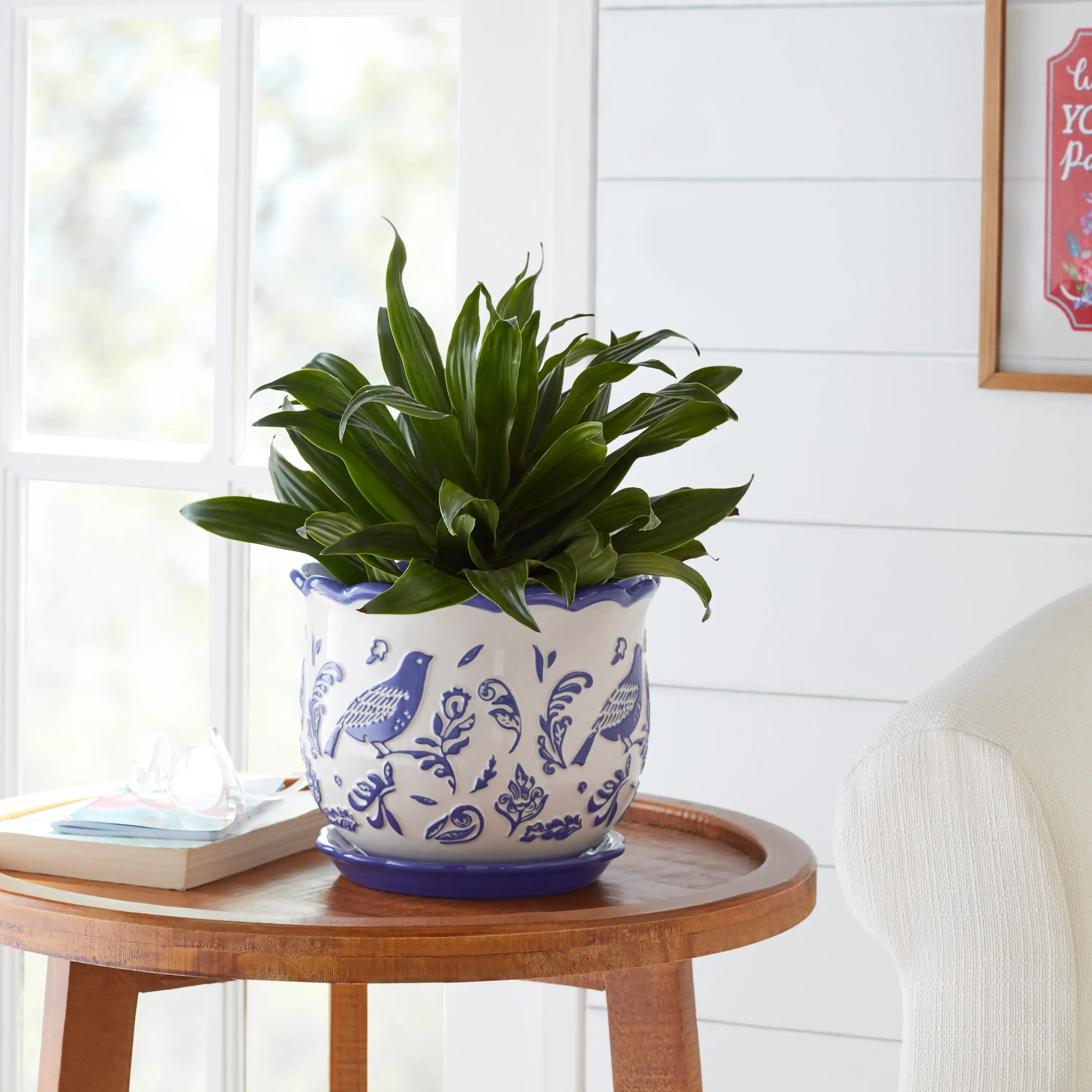 

8-дюймовый круглый керамический плантатор, кобальт, в комплект входит дренажная пробка для легкого полива.